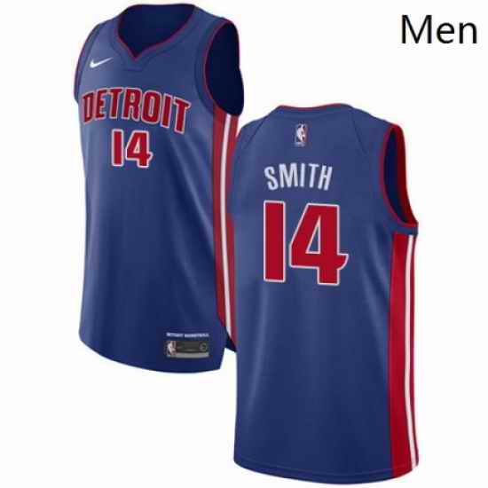 Mens Nike Detroit Pistons 14 Ish Smith Authentic Royal Blue Road NBA Jersey Icon Edition